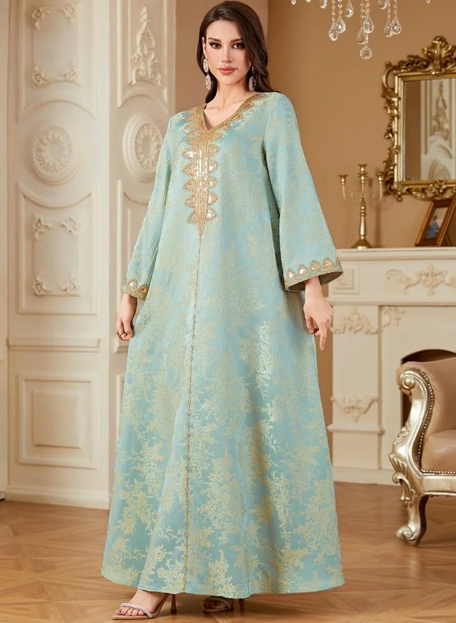 تايك تو جلابية بتفاصيل رقعة ترتر وقماش بارز الملمس